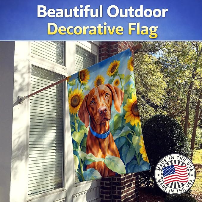 Caroline's Treasures DAC6169CHF Vizsla in Sunflowers House Flag Large Porch Sleeve Pole Decorative Outside Yard Banner Artwork Wall Hanging, Polyester, House Size, Multicolor