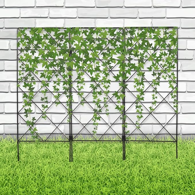 Flexible Folding Pot Trellis, 24'' Indoor Plant Trellis for Potted Climbing Plants, Wrought Iron Lattice Folding Trellis, Coated Flower Garden Trellis Support for Vines Rose Clematis Vegetables