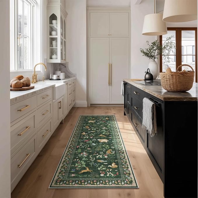 Washable Kitchen Rug Runners for Hallways: 2'x6' Bedroom Runner Rug Non Slip Low-Pile Stain Resistant Carpet Runner for Indoor Entryway Hallways Kitchen Laundry Room Beside Farmhouse
