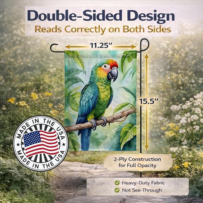 Caroline's Treasures Amazon Parrot Garden Flag Mailbox Flag Decorative Yard Flag Banner Outside Patio Artwork Yard Flower Beds, Garden Size, Multicolor