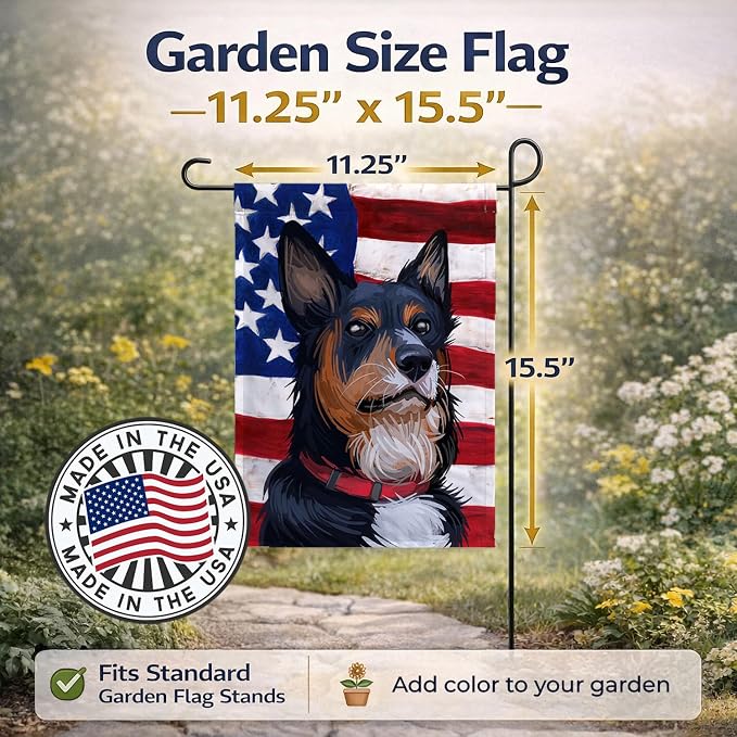 Caroline's Treasures CK6752GF Welsh Sheepdog American Flag Garden Flag Mailbox Flag Decorative Yard Flag Banner Outside Patio Artwork Yard Flower Beds, Garden Size, Multicolor