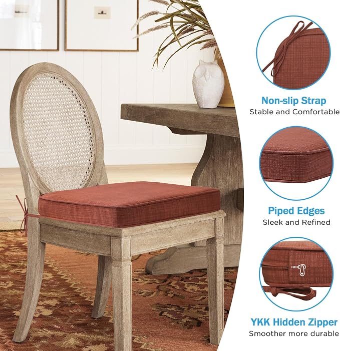 17 x 16 Inch Outdoor Chair Cushions with Tie Straps, Set of 4 Thick Water Repellent Round Patio Chair Pads for Garden Lawn Patio Furniture, Terra Cotta