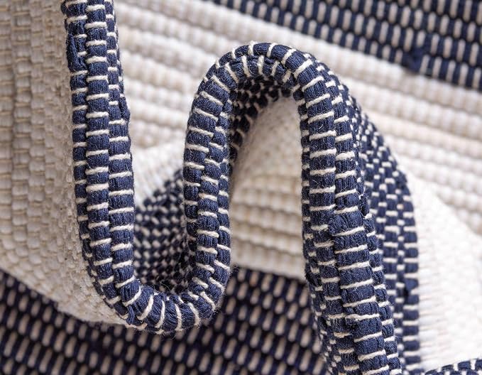 Unique Loom Chindi Rag Collection Area Rug - Striped (9'x 12' 2" Rectangle, Navy Blue/ Ivory)