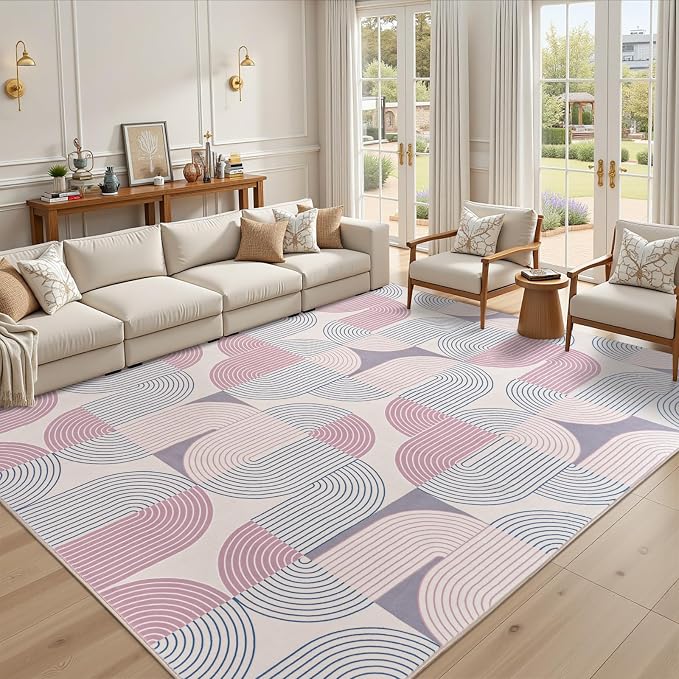 Washable Area Rugs for Bedroom Living Room 4x6 ft, Non-Slip Modern Rug | Stain Resistant, Low Pile, Soft Carpet Indoor Floor Boho Carpet for Kitchen Front Door Entrance Office Kids Room, Purple