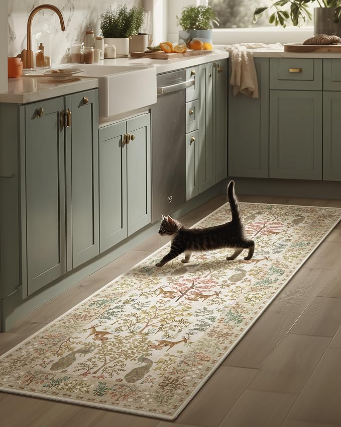 Runner Rug Washable Kitchen Runner: 2'x 6' Hallway Runner Rugs Stain Resistant Non Slip Low Pile Soft Carpet Runner Rugs for Entryway Hallways Bedroom Indoor Laundry Room Farmhouse