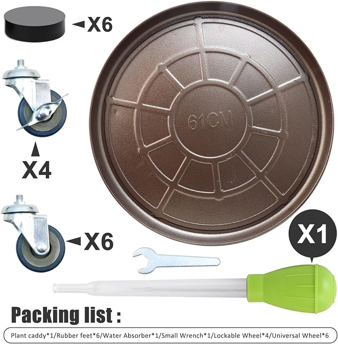 1 Pack 23 Inch Metal Plant Caddy With Lockable Wheels,Plant Stand Dolly for Heavy Planter,Wheeled Planter Saucer Tray,Rolling plant stand,Heavy-Duty Plant Caddy for Indoor and Outdoor(Copper)
