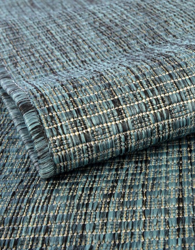 Unique Loom Outdoor Solid Collection Area Rug (7' 10" Square Teal/Navy Blue)
