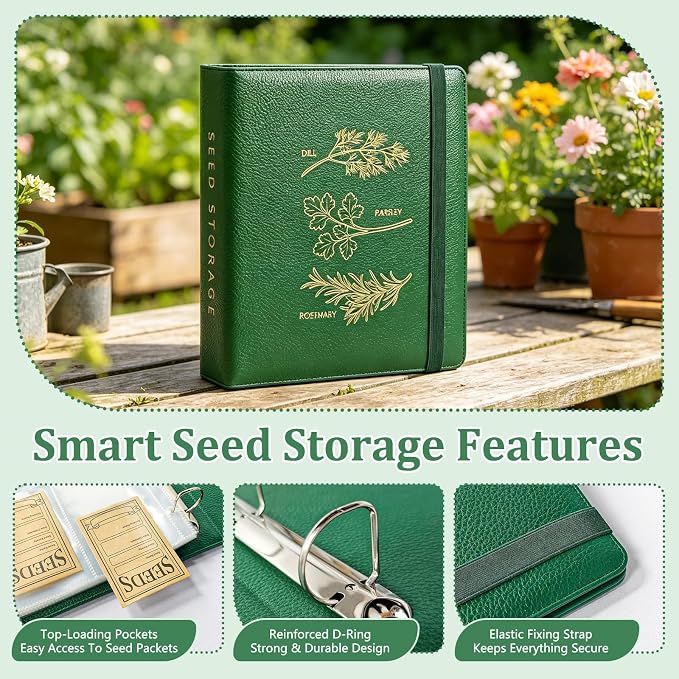 Seed Storage Binder Organizer for 200 Seed Packets 50 Sheets | Includes 50 Reusable Seed Envelopes and 50 Sheet Protectors, Large-Capacity Storage for Seed Saving, Ideal for Gardeners