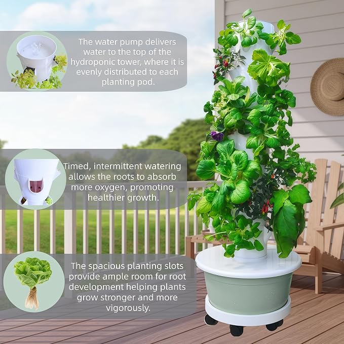 Hydroponic Growing System, Vertical Garden Tower Automatic Timer 36 -Pod | Automatic Watering System with Timer Indoor & Outdoor Gardening Kit Complete Growing Kit