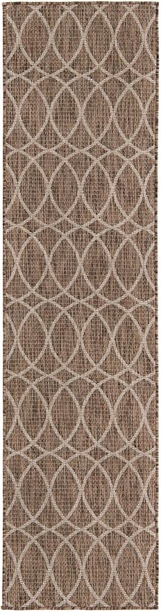 Unique Loom Outdoor Trellis Collection Area Rug - Gitter (2' x 8' Runner, Brown/ Ivory)