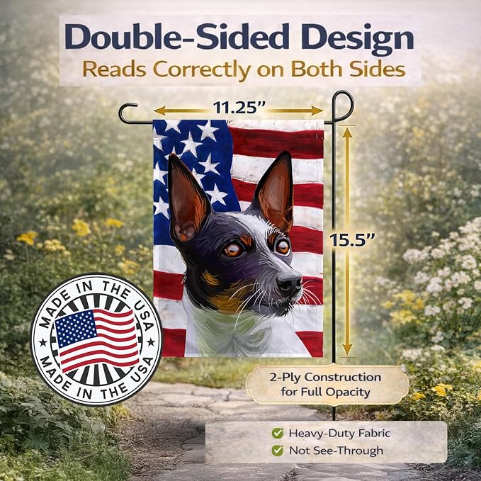 Caroline's Treasures CK6737GF Tenterfield Terrier American Flag Garden Flag Mailbox Flag Decorative Yard Flag Banner Outside Patio Artwork Yard Flower Beds, Garden Size, Multicolor
