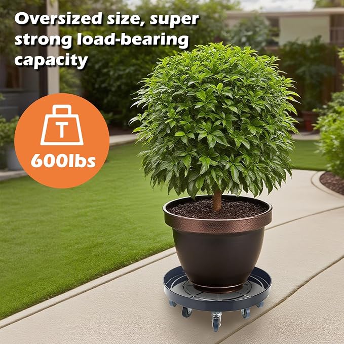 20 Inch Heavy Duty Plant Stand on Wheels, Round Plant Caddy with Wheels for Indoor & Outdoor Use, Metal Rolling Tray for Potted and Small Furniture, Black