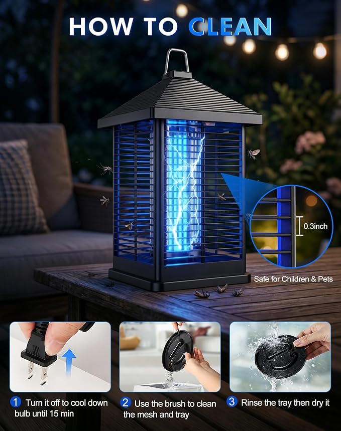 4000V Electric Bug Zapper Outdoor Indoor with Auto Smart Light Sensor – RATOGE Mosquito Zapper IPX4 Waterproof, Mosquito Killer, Insect Fly Trap Covers 2100 sq ft for Patio, Garage, Backyard, Porch