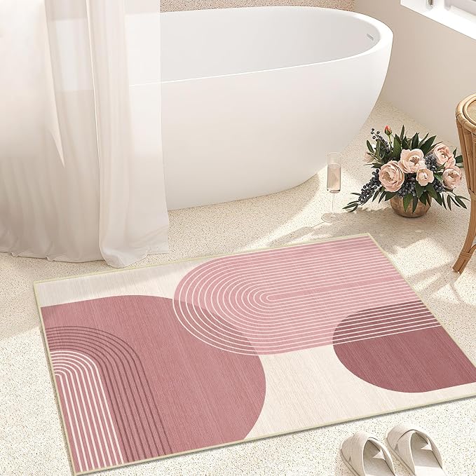 Boho Rug 2x3 for Entryway Bohemian Rugs Machine Washable Modern Geometric Non Slip Printed Low Pile Indoor Door Mat Floor Carpet for Bedroom Bathroom Kitchen Laundry,Pink