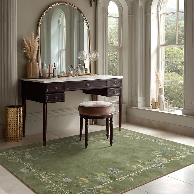 4x6 Washable Area Rugs for Entryway: Small Rug Stain Resistant Non Slip Low Pile Soft Faux Wool Throw Rugs for Living Room Bedroom Kitchen Bathroom Laundry Room Front Door Indoor Entry Home Office