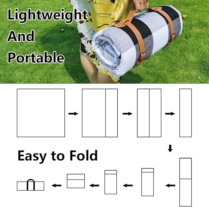 79”x79” Picnic Blanket Extra Large, Waterproof and Foldable Beach Blanket, 3-Layer Outdoor Blanket for 6 to 8 Adults, for Camping, Park, Beach, Grass, Indoors