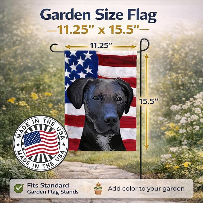 Caroline's Treasures CK6727GF Stephens Cur Dog American Flag Garden Flag Mailbox Flag Decorative Yard Flag Banner Outside Patio Artwork Yard Flower Beds, Garden Size, Multicolor