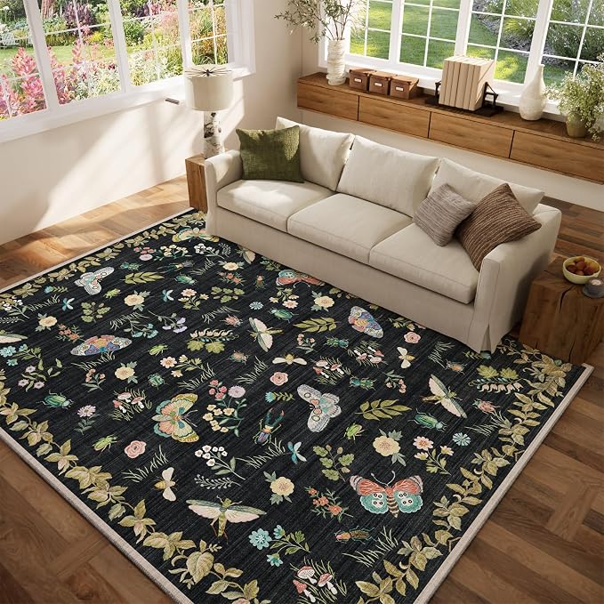 Machine Washable Rug for Living Room: 5x7 Area Rugs Vintage Rugs Stain Resistant Non Slip Low Pile Lightweight Soft Carpets for Bedroom Kitchen Dining Room Nursery Kids Room Farmhouse Home Office