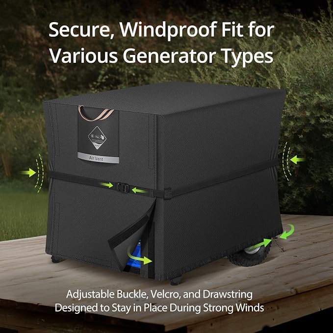 QH.HOME Waterproof Generator Cover 25x24x21 inch ,900D Heavy Duty Oxford with Secure Windproof Buckle- for Most Generators 3000-5000 Watt, Black