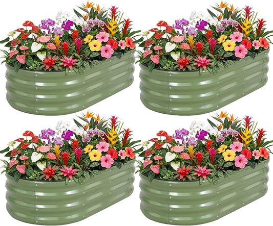 Galvanized Raised Garden Bed- Planter Garden Boxes Outdoor, Raised Beds for Gardening, 4x2x1ft Metal Garden Bed Kit for Vegetables Flower, Planter Raised Bed with Protective Tape & Tools.Green-4pack