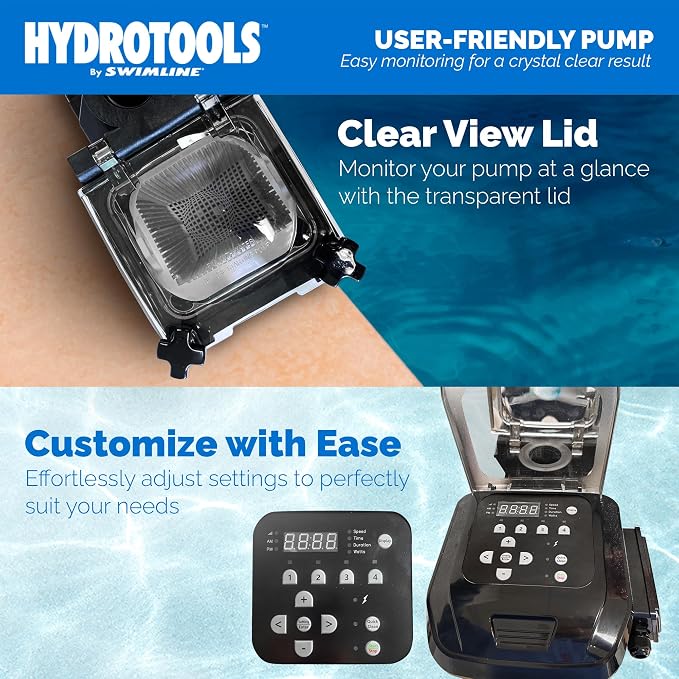 Swimline HYDROTOOLS Variable Speed Swimming Pool Pump for Inground & Above Ground Pools | 1.65 HP, 5820 GPH Self Priming Filter Pumps | 230 V, LED Control Panel, 2-4 Flow Speeds, Strainer Basket, DOE