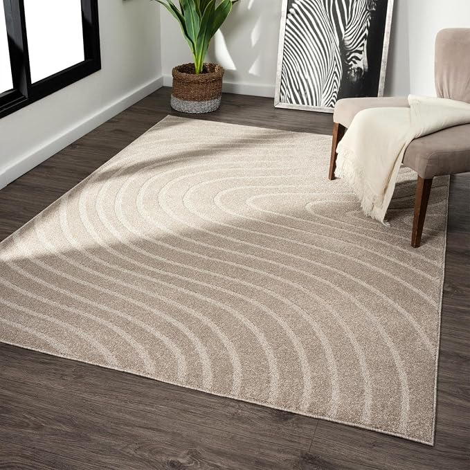 LUXE WEAVERS Modern Geometric Wave Beige 8x10 Area Rug