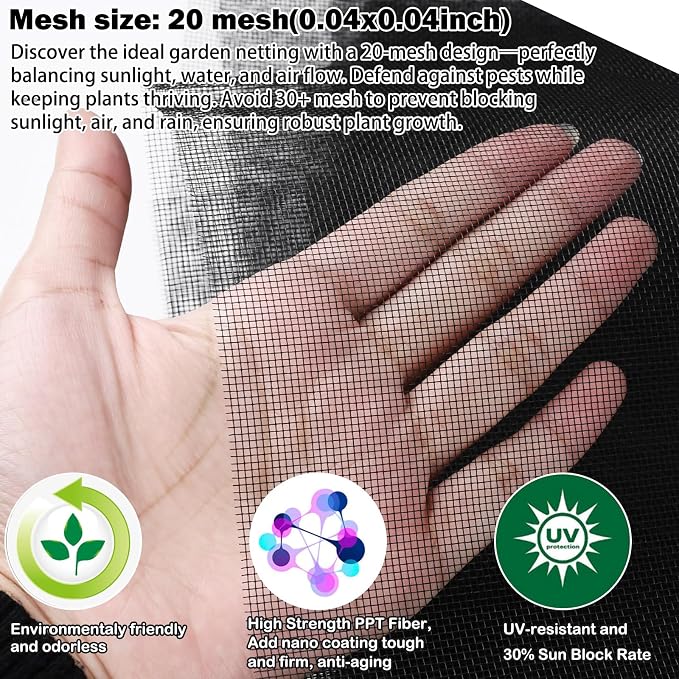 Thicker Garden Mesh Netting, 8.2’ x 33’ Ultra Fine Black Plant Row Covers for Vegetables Plants Fruits Flowers Protection, Nano PPT, Shading Rate 30%