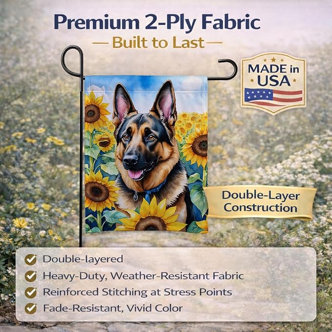 Caroline's Treasures DAC6084GF German Shepherd in Sunflowers Garden Flag Mailbox Flag Decorative Yard Flag Banner Outside Patio Artwork Yard Flower Beds, Garden Size, Multicolor