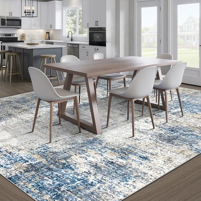pmtsns Area Rugs 8x10 for Living Room: Washable Rug Modern Abstract Neutral Soft Non-Slip Low-Pile Indoor Large Carpet for Bedroom Dining Room Home Office Children's Room(GreyBlueBrown, 8'x10')