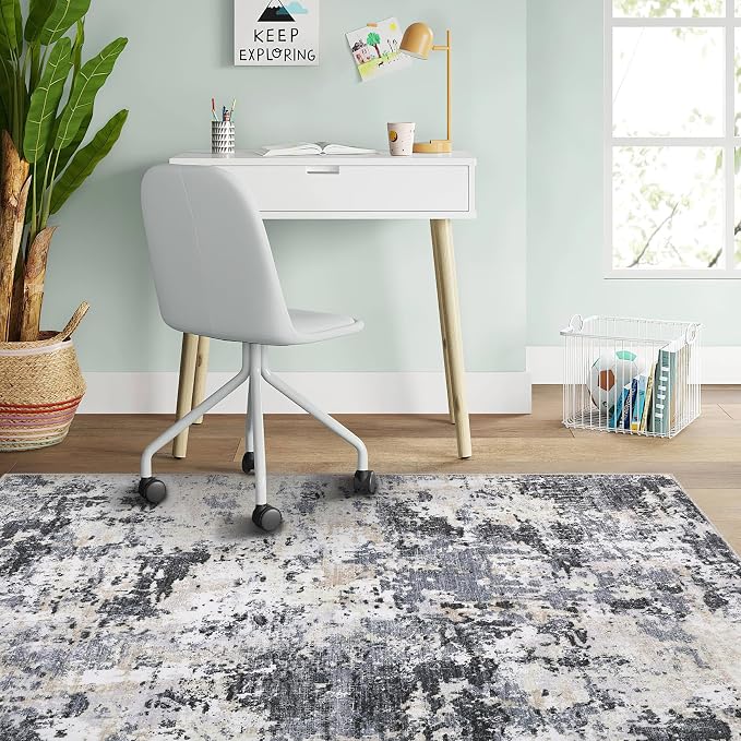 ROYHOME Modern Scalloped Abstract 2x3 Area Rug Non Slip, Black Yellow | Non Shedding Low Pile Stain Resistant Rug for Entryway Kitchen Bedroom