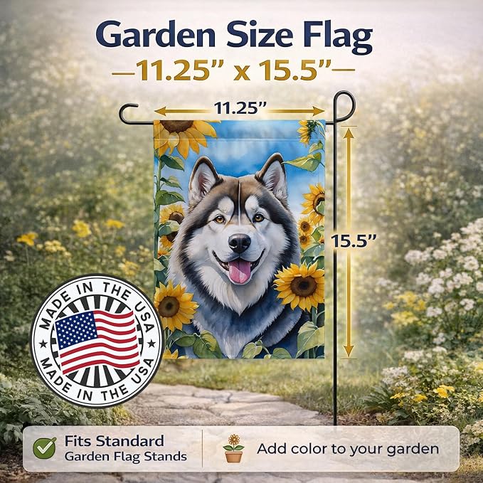 Caroline's Treasures DAC6005GF Alaskan Malamute in Sunflowers Garden Flag Mailbox Flag Decorative Yard Flag Banner Outside Patio Artwork Yard Flower Beds, Garden Size, Multicolor