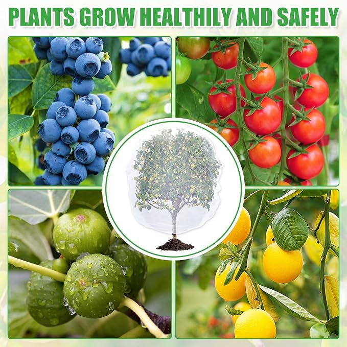 4 Pack Insect Bird Netting Cover - 4.6x6FT Garden Netting Blueberry Bushes Plant Covers with Drawstring, Fine Mesh Net for Protecting Lemon Orange Large Fruit Tree from Barrier Squirrel Deer