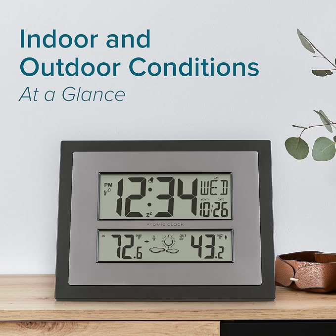 La Crosse Technology 512-65937-INT Atomic Digital Wall Clock with Temperature & Forecast & 513-75624-INT Digital Atomic Clock with Outdoor Temperature and Moon Phase