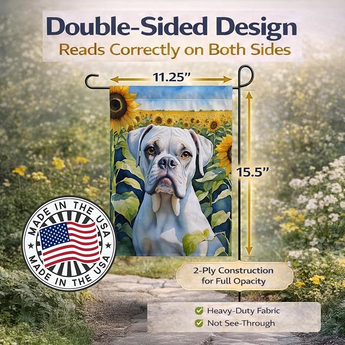 Caroline's Treasures DAC6038GF Boxer in Sunflowers Garden Flag Mailbox Flag Decorative Yard Flag Banner Outside Patio Artwork Yard Flower Beds, Garden Size, Multicolor