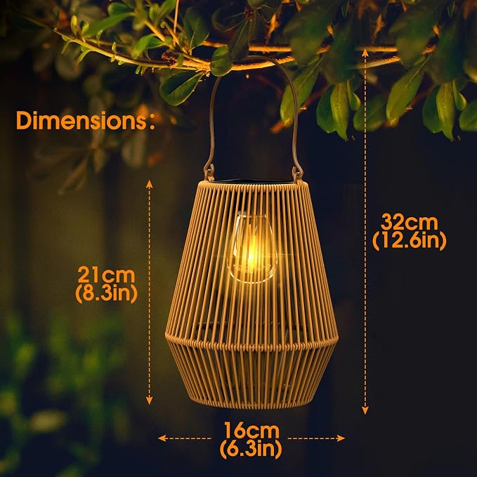 Solar Lanterns Outdoor Waterproof, KagoLing Solar Lanterns Outdoor Gifts for Women Mom Grandma Hanging Solar Lights Outdoor Handwoven Rattan Garden Decor for Outside, Patio, Yard, Porch, Lawn, 4 Pack