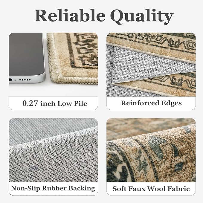 Moody 3x4 Rugs for Entryway Indoor, Distressed Medallion Door Mat Indoor Entrance, Washable Non Slip Low Pile Thin Small Carpet Rug for Kitchen/Bedroom/Bathroom/Laundry Room, Multi Brown/Olive