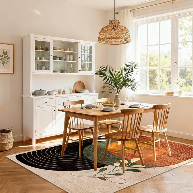5x7 Area Rugs Washable Non Slip Mid Century Modern Terracotta | Machine Washable Large Throw Carpet for Living Room Bedroom Office Dining Room Indoor Boho Abstract Botanical Retro Rust