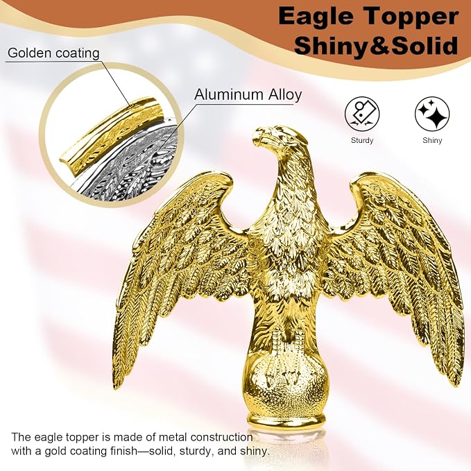 XIFAN Deluxe 8 FT Indoor American Flag and Pole Set - Solid Oak Pole, Metal Eagle Topper, Gold Fringed US Flag, Base Stand, Cord Tassel, for Lobby, Office, Auditorium, Conference Room - 8.6 FT Total