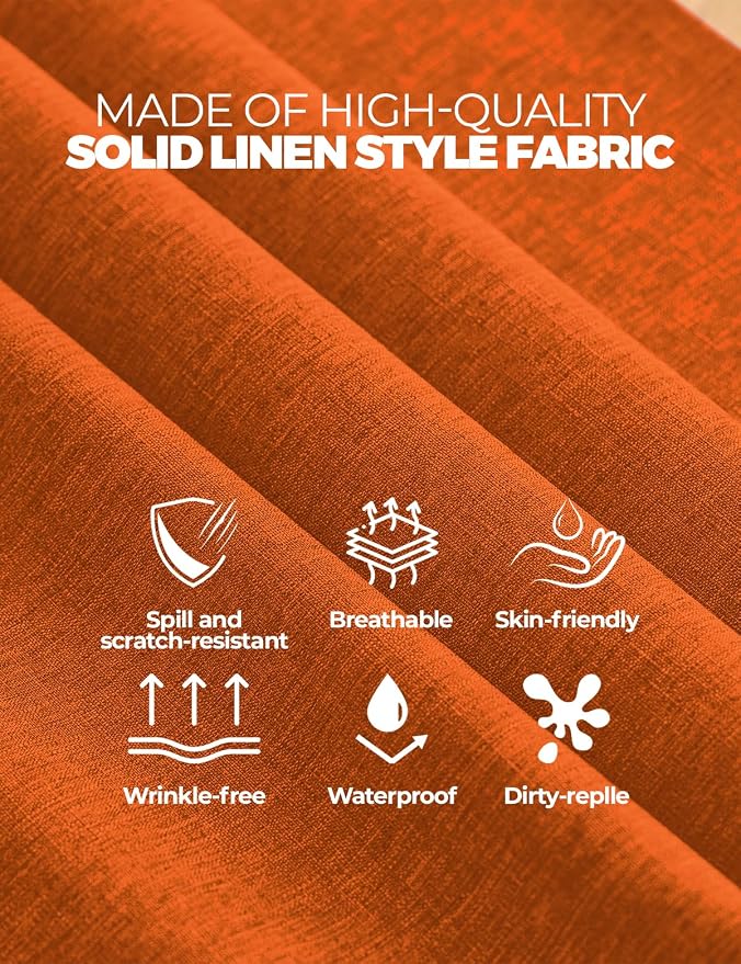 Decorelia Waterproof Wipeable Table Cloth Rectangle Table for Wedding, Faux Linen Rustic Reusable Rectangular Table Cloth Cover for Dining, Party & Camping(Oblong,60 x 104 Inch (8-10 Seats), Rust)
