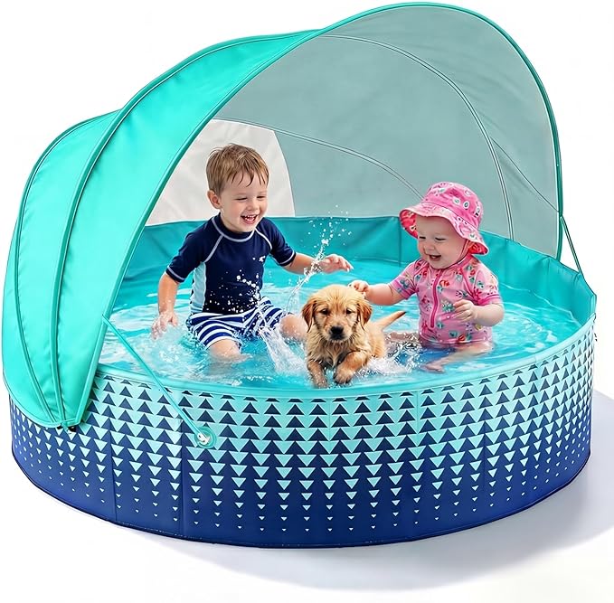 Jasonwell Kiddie Baby Pool with Canopy - Foldable Infant Toddler Kids Pool with Shade Baby Beach Essentials Tent Swimming Wading Pools for Toddlers 1-3 + Kids Dogs Ball Pit Backyard Water Play G, 48"
