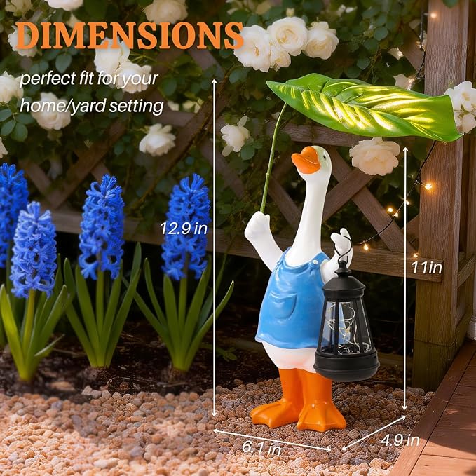 Goose Garden Statues Porch Goose Statue Holding Leaf with Solar Lantern Front Porch Yard Lawn Summer Outdoor Decorations Duck Unique Christmas Birthday Gifts for Mom Women