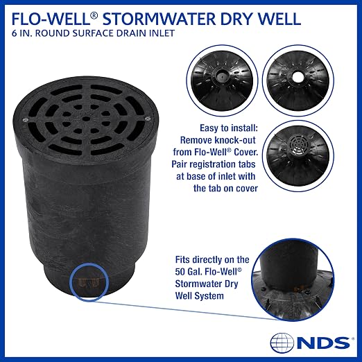 NDS FWAS24 50 Gal. Flo Stormwater Dry Well System Kit with 3 Side Panels & 1 Cover, Ideal for Rainwater Collection, Black