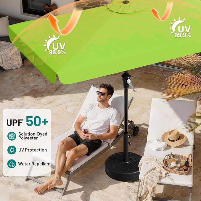 AreShark 6.5 x 10 FT Rectangular Valance Patio Umbrella, Outdoor Umbrella with Tilt and Crank, Market Table Umbrellas W/ 6 Ribs UV Protection for Garden, Deck, Backyard Pool, Apple Green