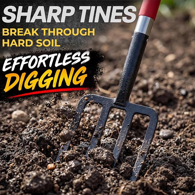 Garden Digging Forks with Premium 4-Tine Forged Steel Digging Fork D-Grip Handles 41" Sturdy Metal D-Handle Virtually Unbreakable Gardening Tool 2 Pcs