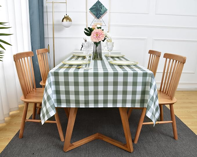 Classic Gingham Plaid Tablecloth Fabric - Rectangular 58x102 Inch Water Resistant Checked Table Cloth for Indoor/Outdoor Use - Table Cover for Kitchen, Picnics, Gardens, and Parties