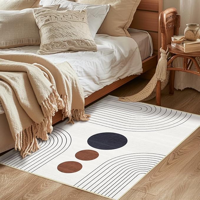 Boho 2x3 Rug for Entryway Modern Geometric Abstract Area Rug Ivory Cream Mid Century Modern Machine Washable Door Mat Contemporary Non-Slip Printed Low-Pile Floor Carpet Kitchen Bathroom Laundry