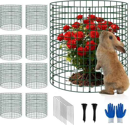 8 Pack Plant Protectors from Animals, 12''x14'' Metal Plant Cages for Outdoor Plants, Garden Plant Protector with Stakes & Zip Ties, Keep Rabbits Squirrels Out, Plant Cage for Flowers Vegetables