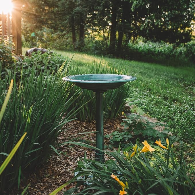 Backyard Expressions Outdoor Garden Bird Bath - Green - Weather Resistant Polyresin - 27 Inch