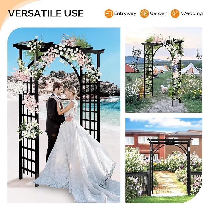 VINGLI 85in Wooden Arbor Garden Arch, Wedding Arch for Ceremony, Wood Trellis for Plant Climbing, Christmas Decor Pergola for Garden Backyard, Lawn (Black)