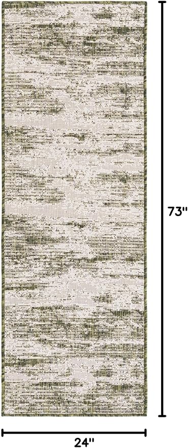 Unique Loom Outdoor Modern Collection Area Rug - Cartago (2' x 6' 1" Runner, Green/ Ivory)